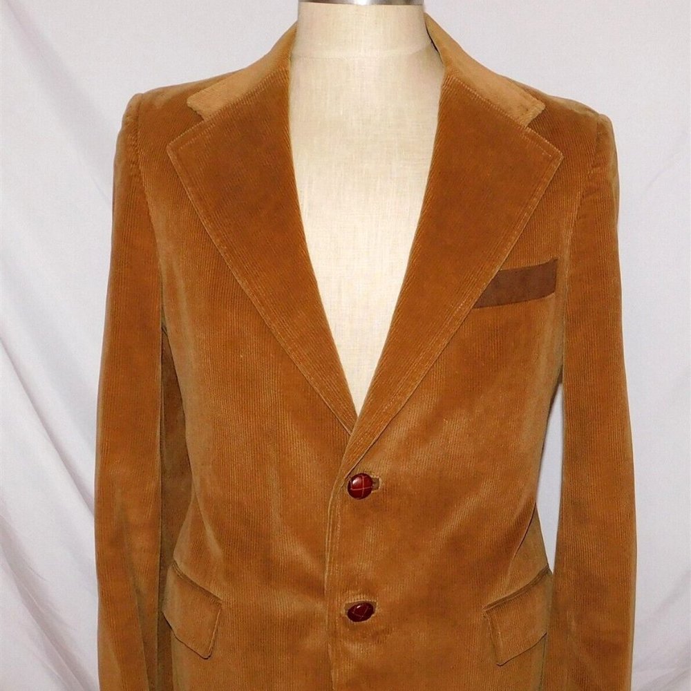 Vintage 1970s Corduroy Mens Jacket Blazer, Size 41, Camel Brown INDUYCO, Spain